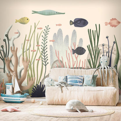 Wall Mural - Underwater World - Fish and Corals in Pastel Colours