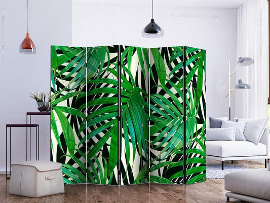 Decorative partition-Room Divider - Tropical Leaves II-Folding Screen Wall Panel by ArtfulPrivacy