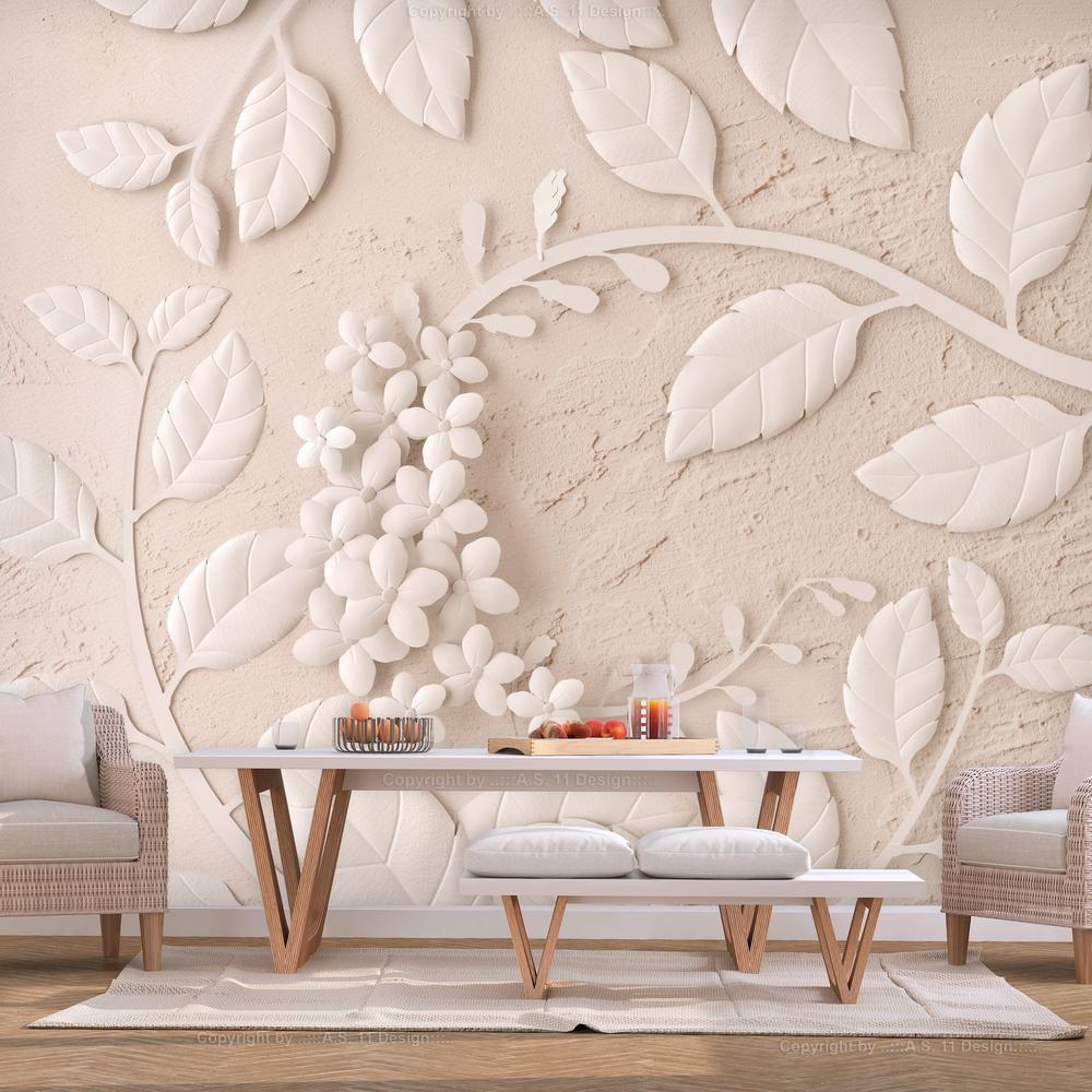 Wall Mural - Paper Flowers (Beige)-Wall Murals-ArtfulPrivacy