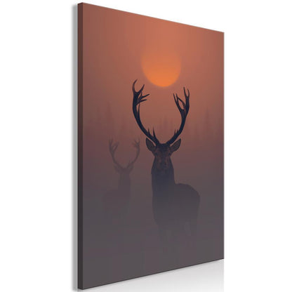 Canvas Print - Deers in the Fog (1 Part) Vertical-ArtfulPrivacy-Wall Art Collection