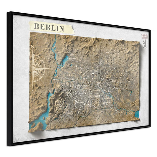 Wall Art Framed - Raised Relief Map: Berlin-artwork for wall with acrylic glass protection