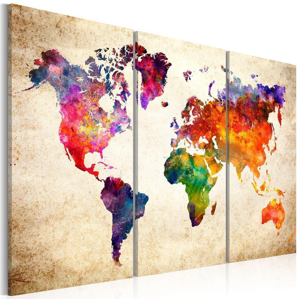Canvas Print - The World's Map in Watercolor-ArtfulPrivacy-Wall Art Collection