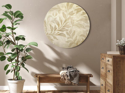 Round Canvas Print - Botanical Motif with Leaves and Vines in Sand Colors