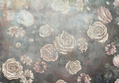 Wall Mural - Misty nature - muted rose flowers on a background in grey tones-Wall Murals-ArtfulPrivacy