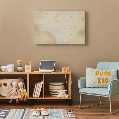 Canvas Print - Bright Night - Moon Accompanied by Many Stars on a Light Background