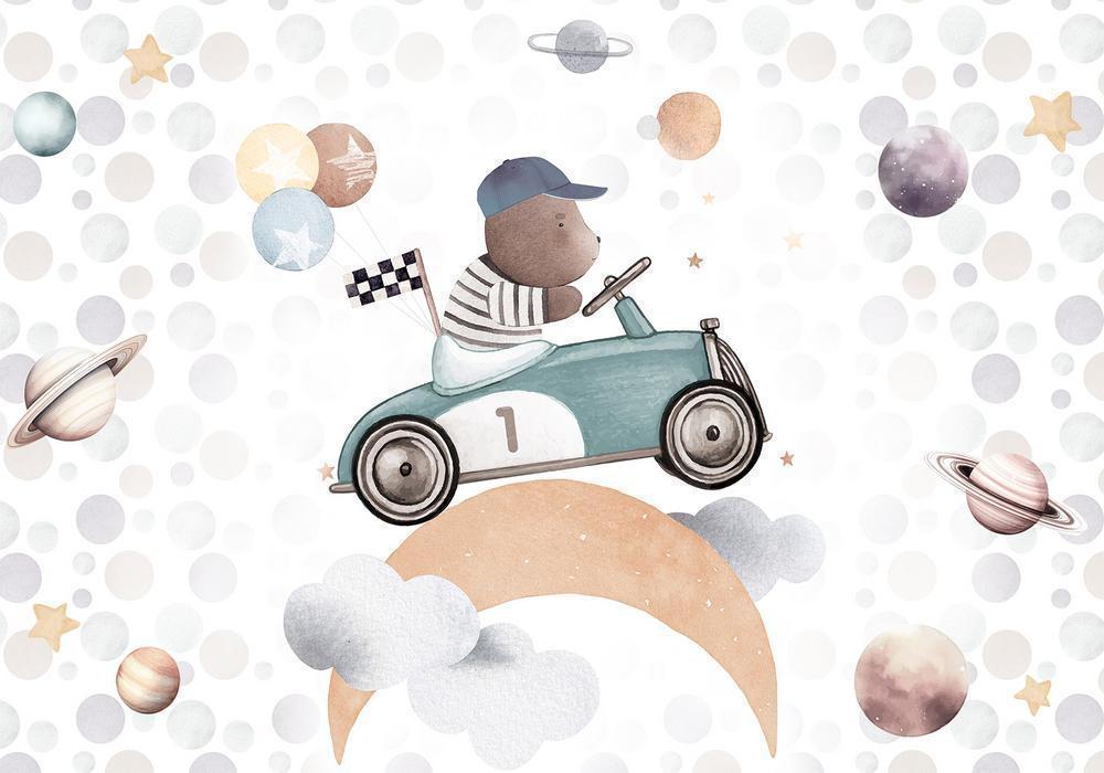 Wall Mural - Teddy Bear in a Racing Car-Wall Murals-ArtfulPrivacy