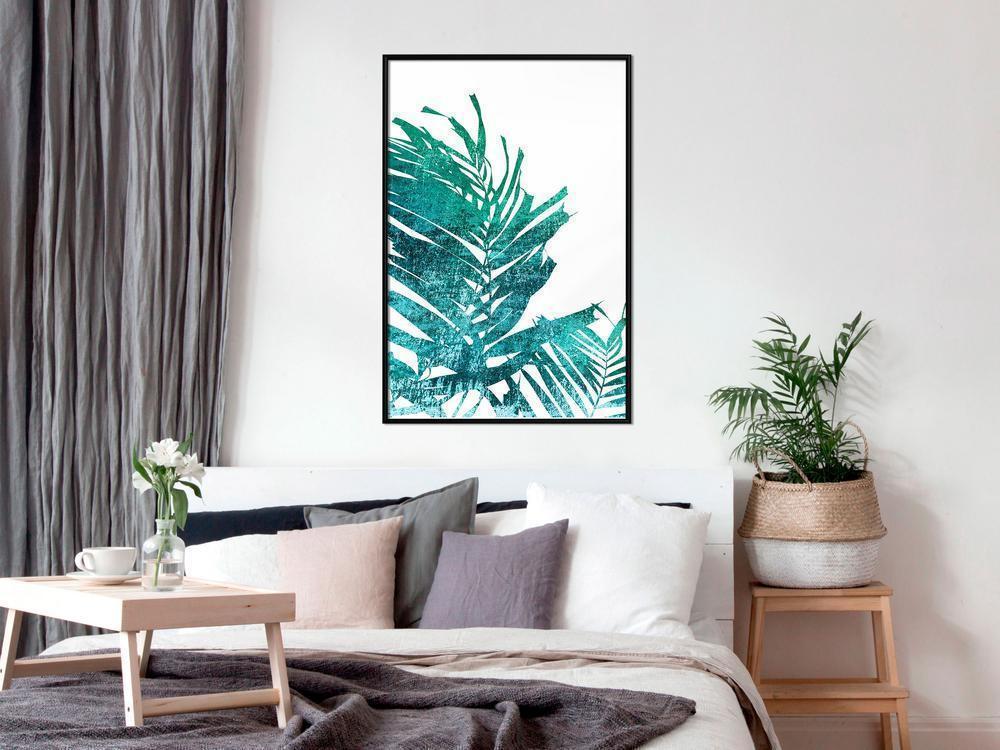 Botanical Wall Art - Teal Palm on White Background-artwork for wall with acrylic glass protection