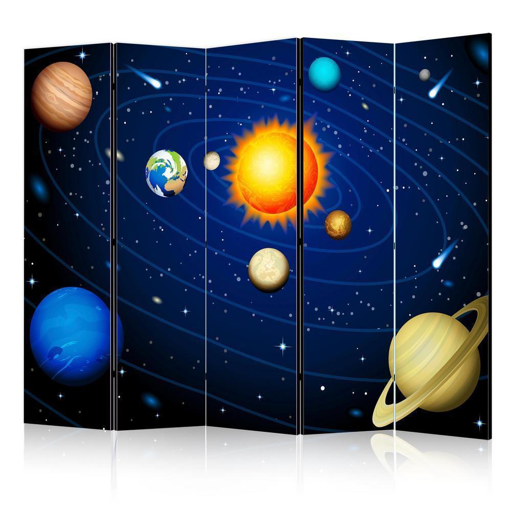 Room Divider - Solar system II- A 5 Panel Folding Screen For Living rooms, bedrooms or home office, decorative folding screen made with wood and canvas