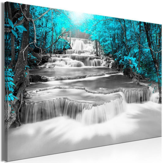 Canvas Print - Cascade of Thoughts (1 Part) Wide Turquoise-ArtfulPrivacy-Wall Art Collection
