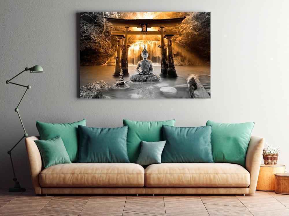 Canvas Print - Buddha Smile (1 Part) Wide Orange-ArtfulPrivacy-Wall Art Collection