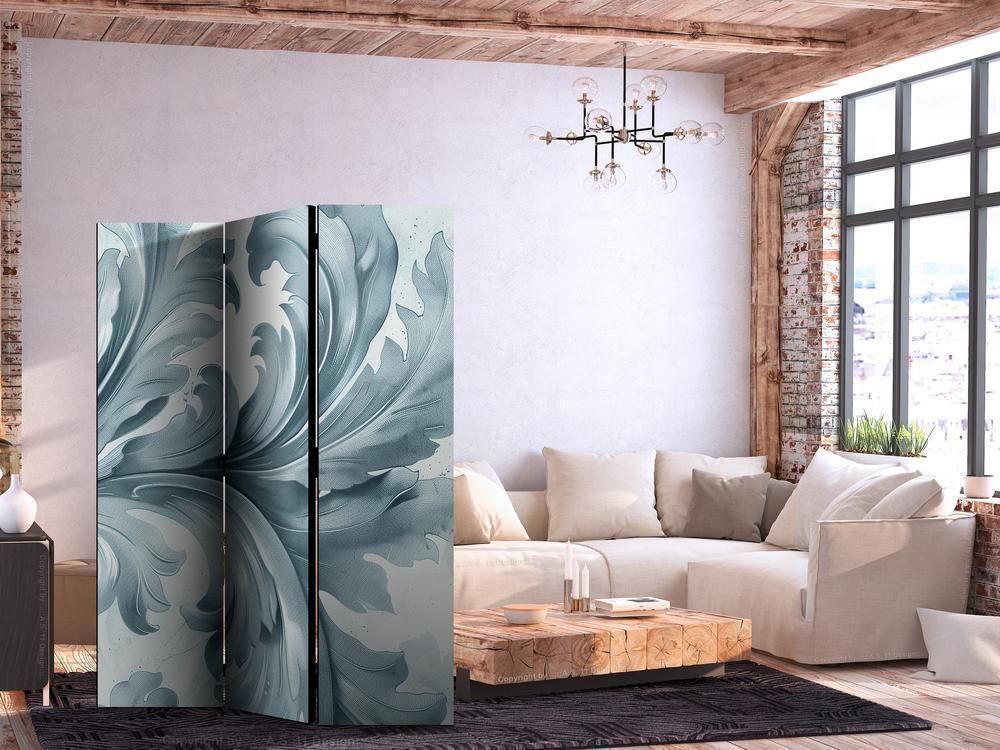 Room Divider - Stone Baroque Ornaments in Light Shades of Gray and Blue