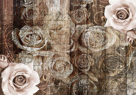 Wall Mural - Old Wood & Roses-Wall Murals-ArtfulPrivacy