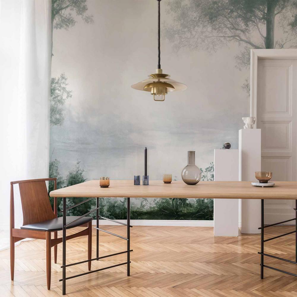 Wall Mural - Retro Landscape - Grove Trees and Pond in Patinated Shades of Green