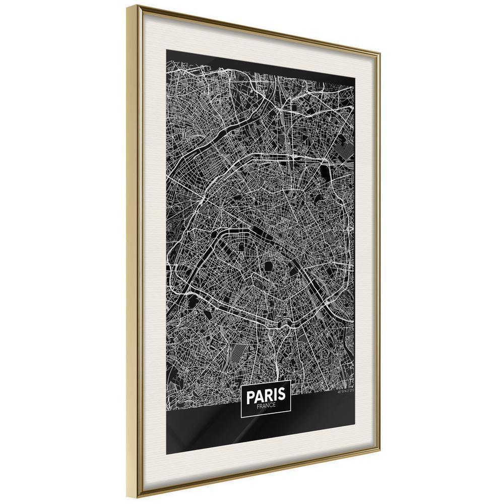 Wall Art Framed - City Map: Paris (Dark)-artwork for wall with acrylic glass protection
