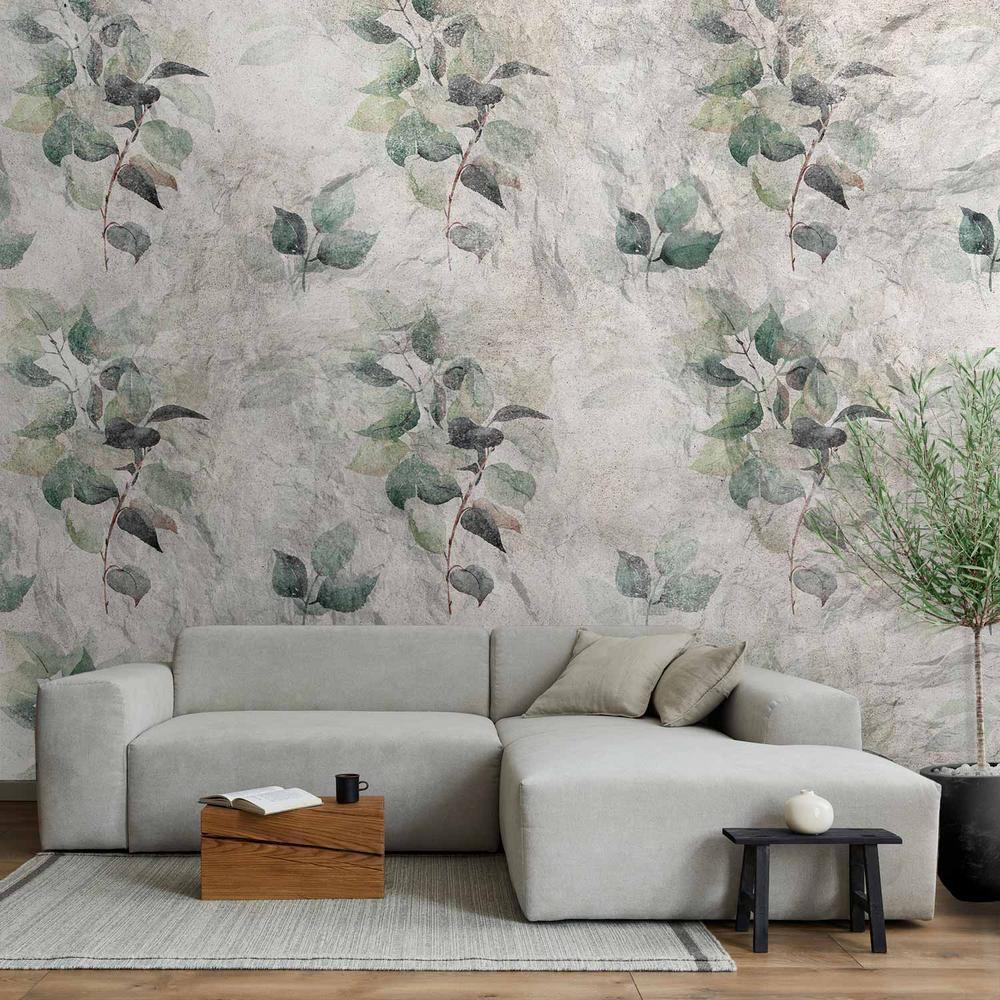 Wall Mural - Statue of nature - plant motif with green leaves with grey patterns