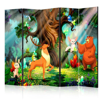 Room Divider - Bear and Friends II- A 5 Panel Folding Screen For Living rooms, bedrooms or home office, decorative folding screen made with wood and canvas