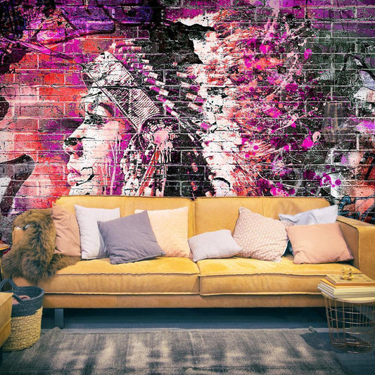 Wall Mural - Street art - graffiti with profile of a woman in shades of pink and purple-Wall Murals-ArtfulPrivacy