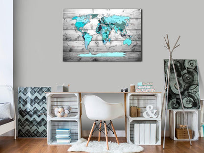 Cork board Canvas with design - Decorative Pinboard - Blue Continents-ArtfulPrivacy