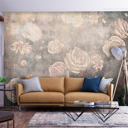 Wall Mural - Misty nature - orange flowers on a non-uniformly textured background-Wall Murals-ArtfulPrivacy
