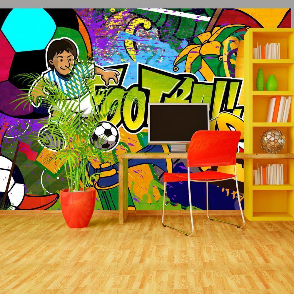 a wallpaper for gamers and streamers, features soccer design mixed with graffiti style