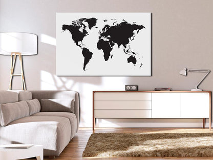 Cork board Canvas with design - Decorative Pinboard - World Map: Black & White Elegance-ArtfulPrivacy