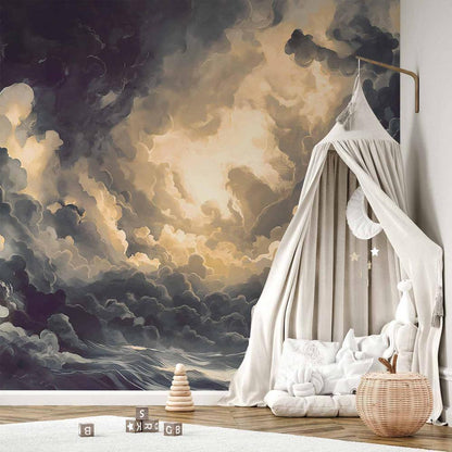 Wall Mural - Epic Light Play: The Sun Battling for Dominance Over the Clouds