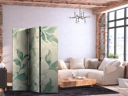 Room Divider - Watercolor Botanical Motif - Delicate Green and Beige Leaves