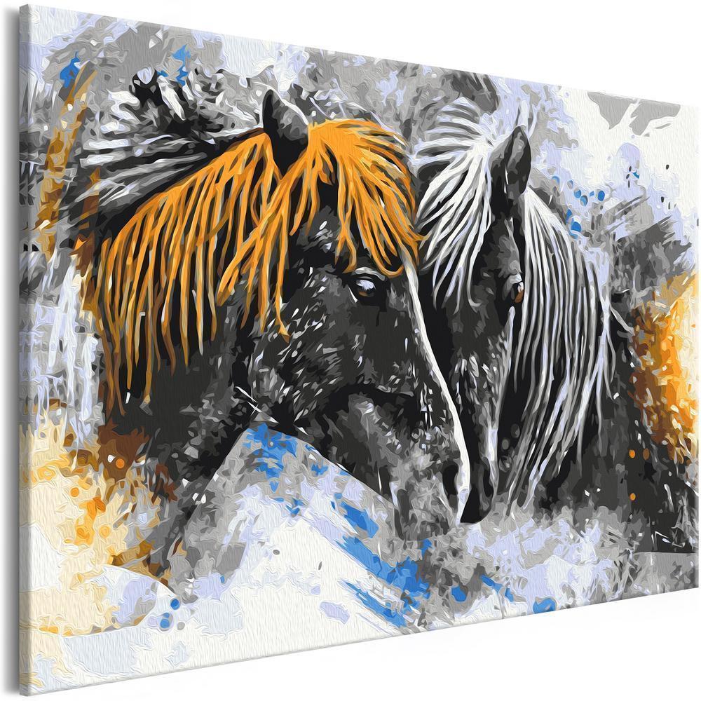 Start learning Painting - Paint By Numbers Kit - Black and Yellow Horses - new hobby