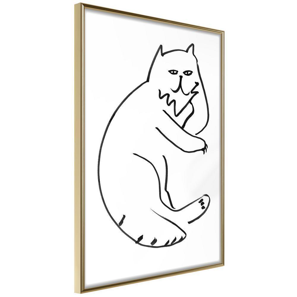 Black and White Framed Poster - Fluffy Rest-artwork for wall with acrylic glass protection