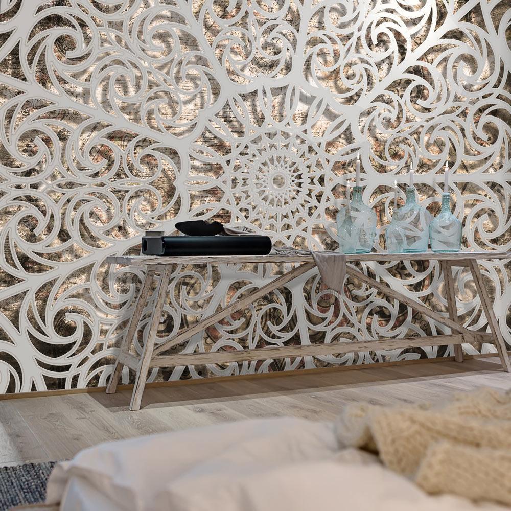 Wall Mural - Orient - grey geometrical composition in the mandala type on a beige background-Wall Murals-ArtfulPrivacy