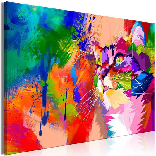 Canvas Print - Colourful Cat (1 Part) Wide-ArtfulPrivacy-Wall Art Collection
