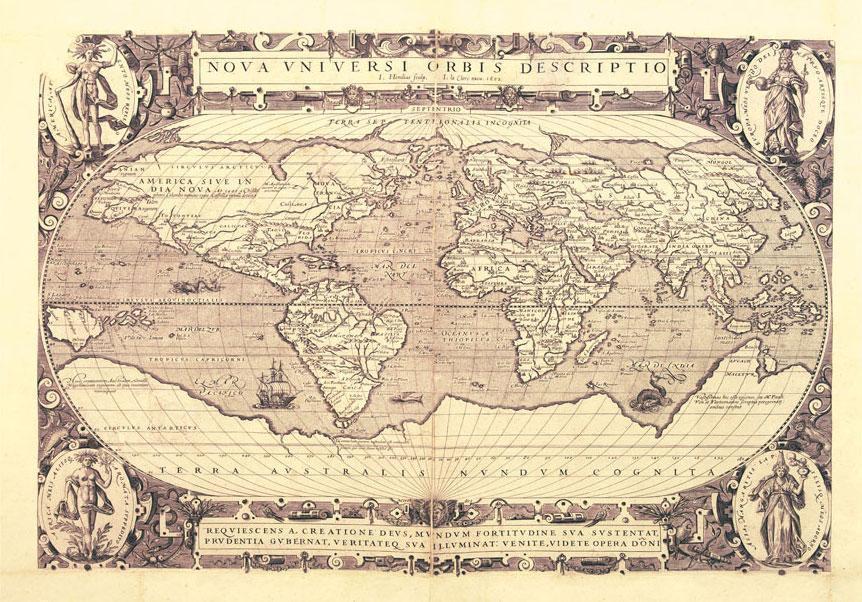 Wall Mural - Retro style world map - outline of continents with inscriptions in Latin-Wall Murals-ArtfulPrivacy