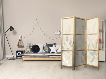 Japanese Room Divider - Morning in the Meadow - Various pastel plants on a beige background