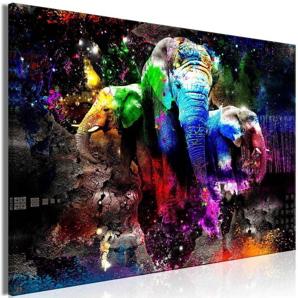 Canvas Print - Colorful Elephants (1 Part) Wide-ArtfulPrivacy-Wall Art Collection