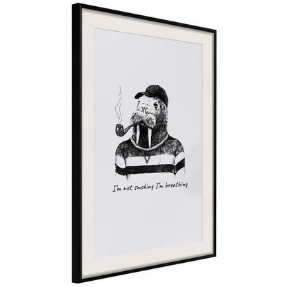 Black and White Framed Poster - Captain Walrus-artwork for wall with acrylic glass protection