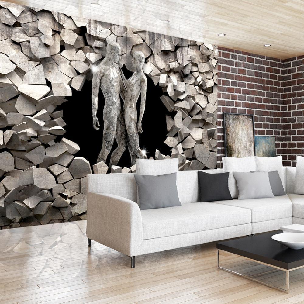 Wall Mural - Love made of stone - shiny silhouettes surrounded by sharp elements-Wall Murals-ArtfulPrivacy