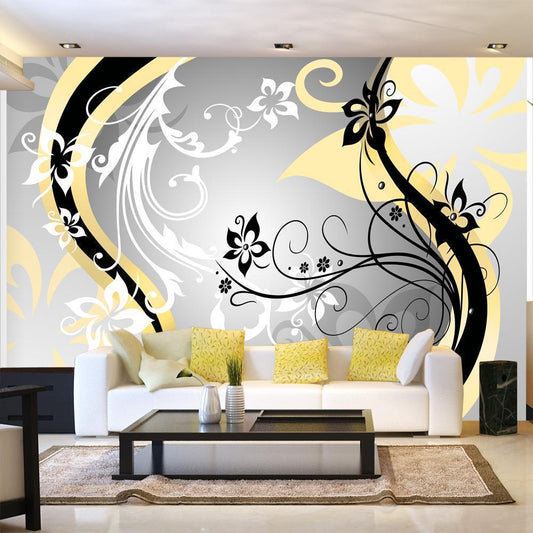 Wall Mural - Art-flowers (yellow)-Wall Murals-ArtfulPrivacy