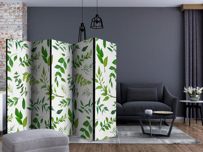 Room Divider - Green Twigs II- A 5 Panel Folding Screen For Living rooms, bedrooms or home office, decorative folding screen made with wood and canvas