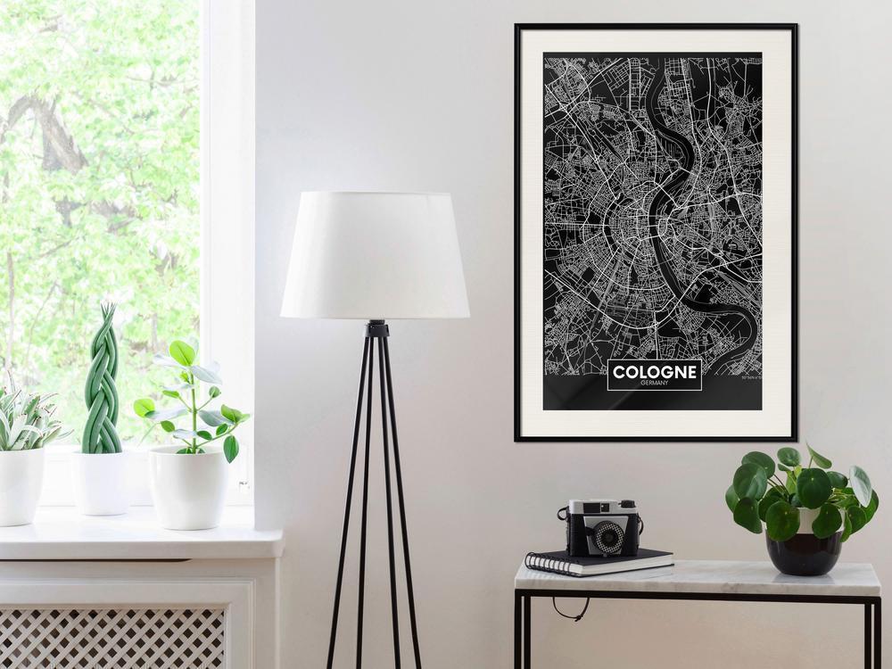 Wall Art Framed - City Map: Cologne (Dark)-artwork for wall with acrylic glass protection