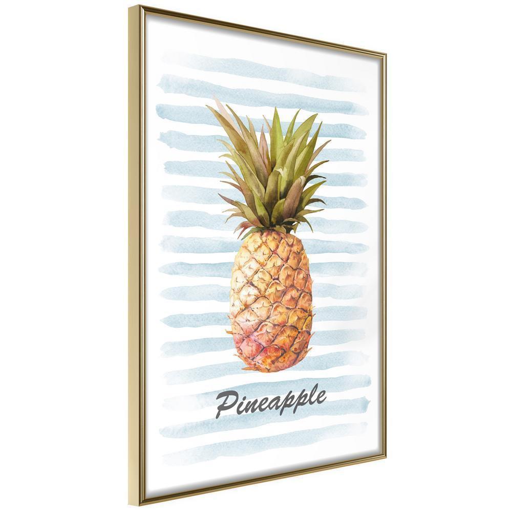 Botanical Wall Art - Pineapple on Striped Background-artwork for wall with acrylic glass protection