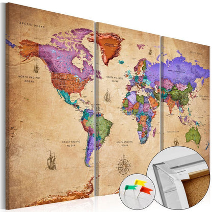 Cork board Canvas with design - Decorative Pinboard - Colourful Travels (3 Parts)-ArtfulPrivacy