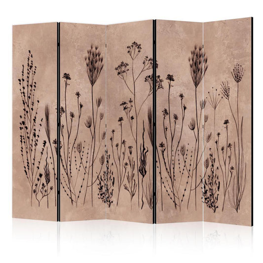 Room Divider - Plant Vintage - Delicate Field Flowers on a Background in Lime Wash Technique- A 5 Panel Folding Screen For Living rooms, bedrooms or home office, decorative folding screen made with wood and canvas