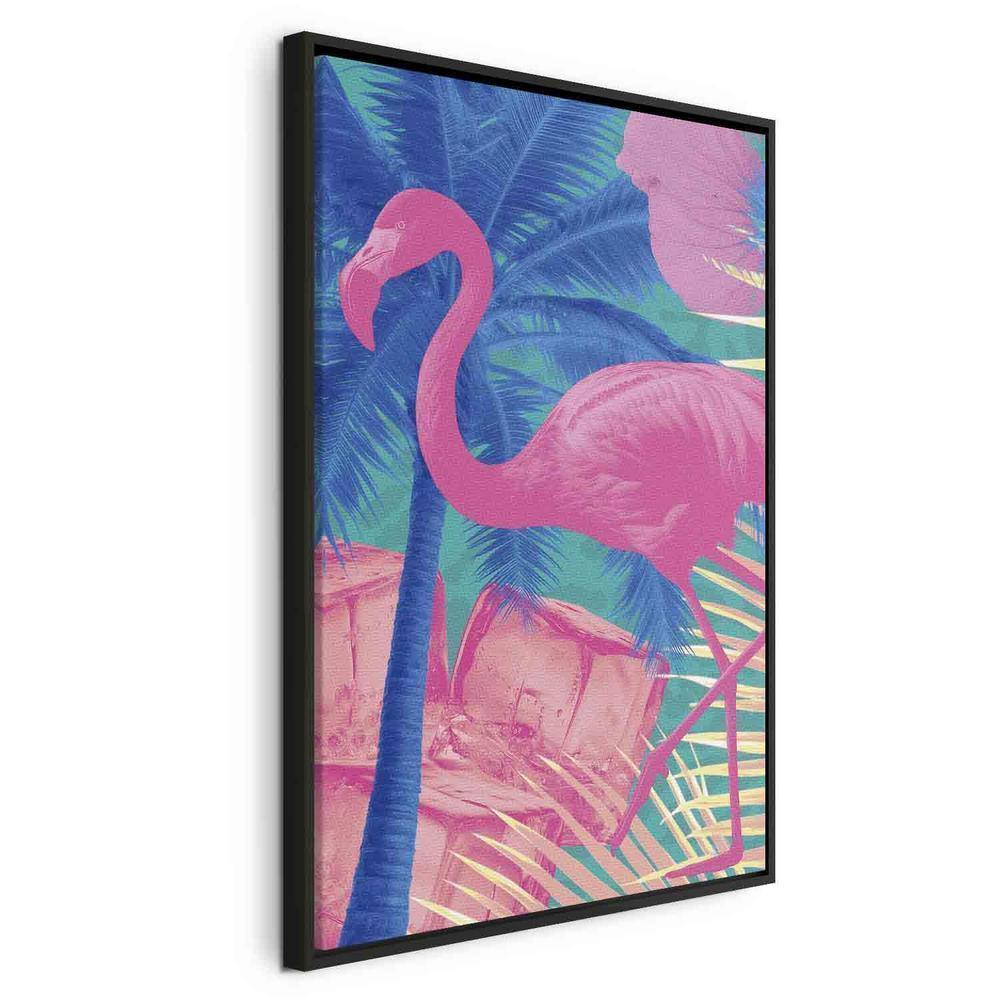 Canvas Print - Pink Flamingo - Abstract Flamingo Against Palms and Ice Cubes