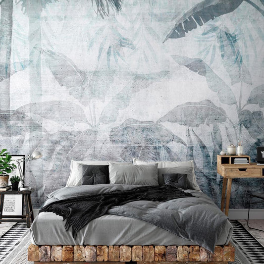 Wall Mural - Vanishing jungle - landscape of exotic nature in blue tones-Wall Murals-ArtfulPrivacy