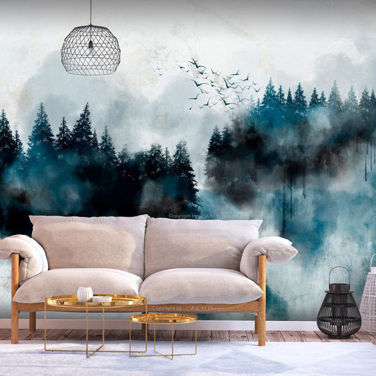 Wall Mural - Painted Mountains-Wall Murals-ArtfulPrivacy