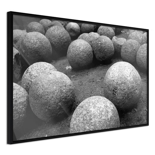 Black and White Framed Poster - Stone Spheres-artwork for wall with acrylic glass protection