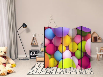 Room Divider - Colourful Balls II- A 5 Panel Folding Screen For Living rooms, bedrooms or home office, decorative folding screen made with wood and canvas