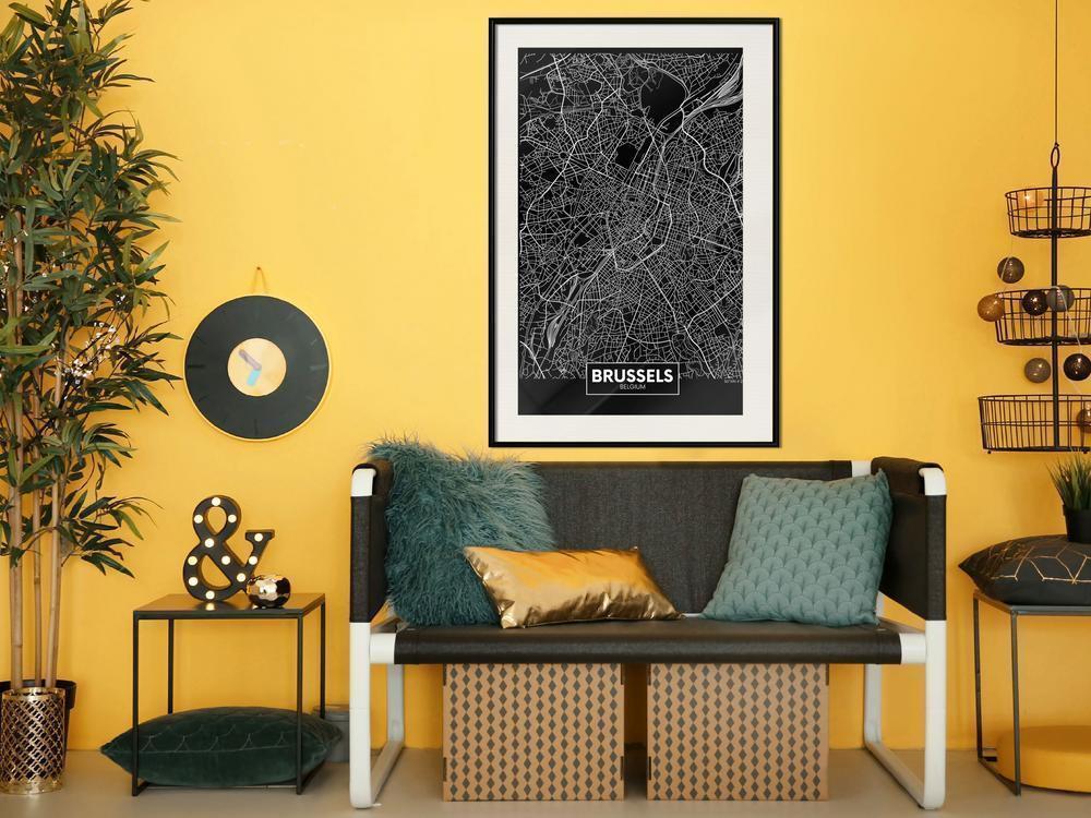 Wall Art Framed - City Map: Brussels (Dark)-artwork for wall with acrylic glass protection