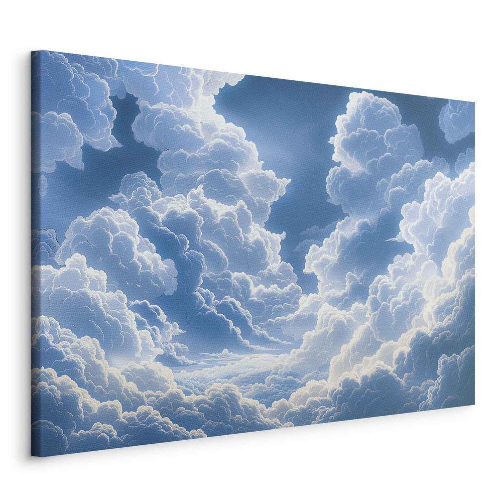 Impression sur toile - Ciel bleu perçant des nuages ​​blancs duveteux