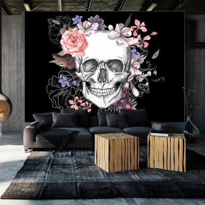 Wall Mural - Skull and Flowers-Wall Murals-ArtfulPrivacy